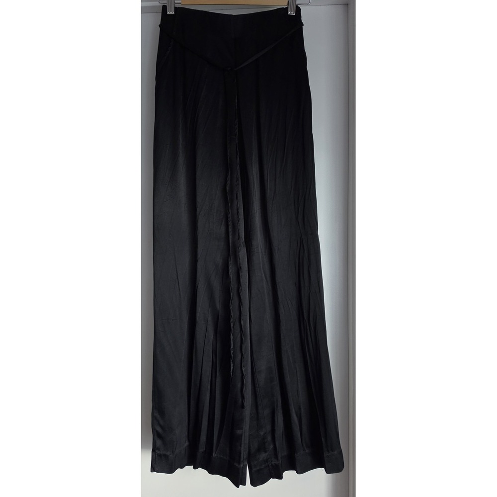 Zara Wide Leg Pants Women S Black Solid Trousers Slacks Minimalist Front Tie
